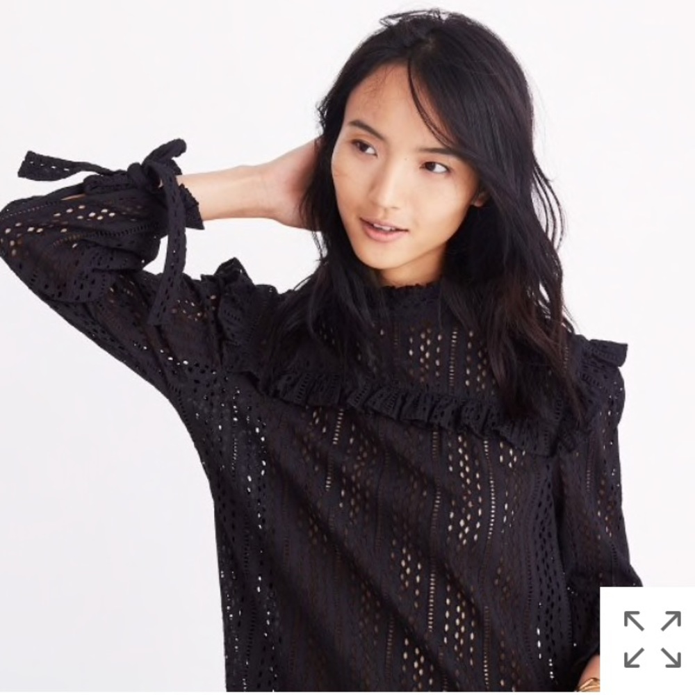 Madewell Eyelet Mockneck Ruffle Top - Like New